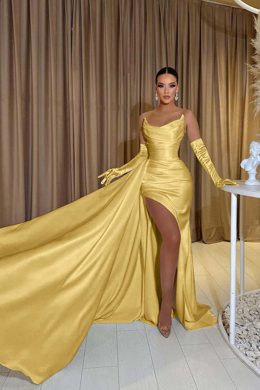 Mermaid Prom Dress Sleeveless Strapless Satin Formal Dress