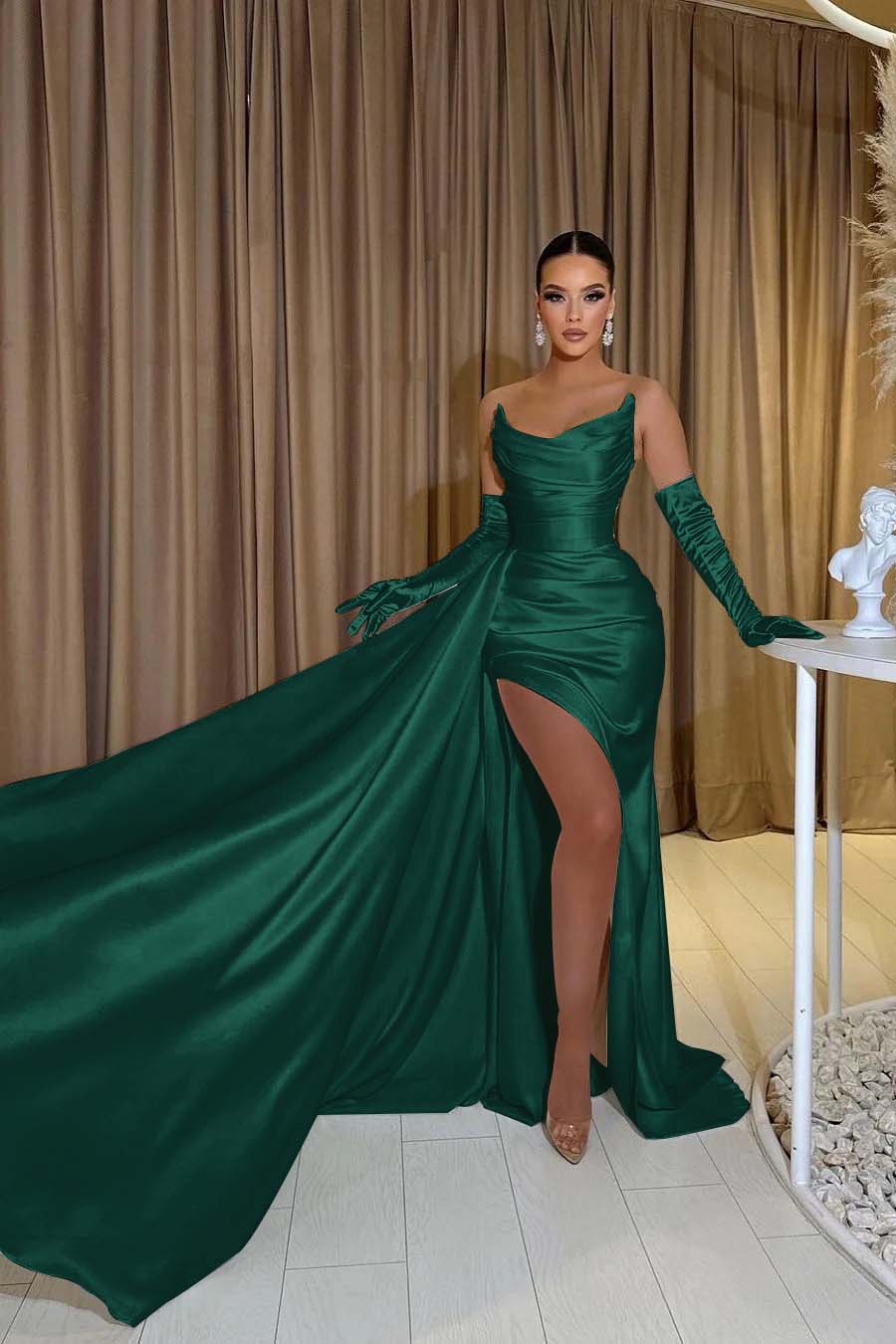 Mermaid Prom Dress Sleeveless Strapless Satin Formal Dress