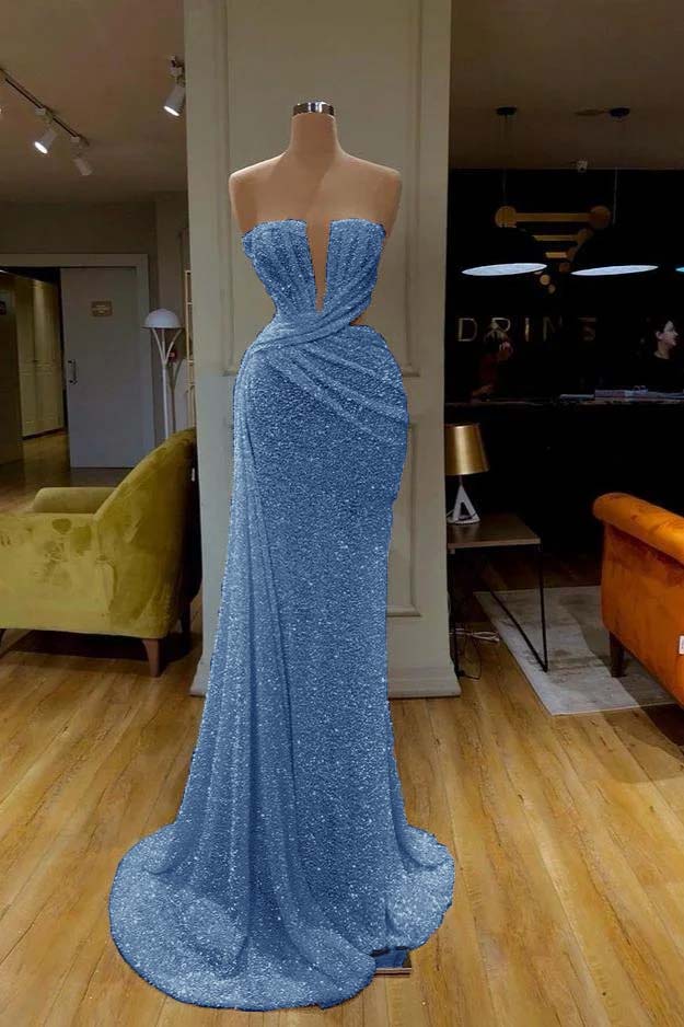 Mermaid Prom Dress Sleeveless Strapless Sequined Formal Dress