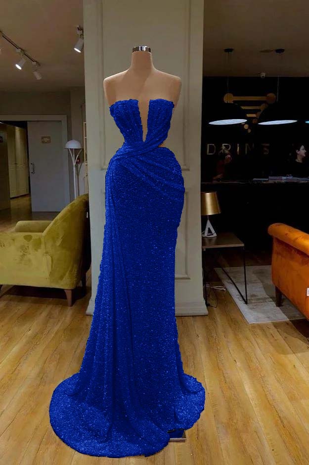 Mermaid Prom Dress Sleeveless Strapless Sequined Formal Dress