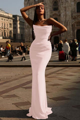 Mermaid Prom Dress Strapless Satin Sleeveless Formal Dress