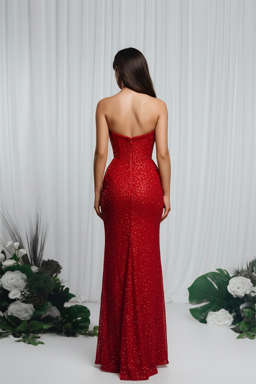 Mermaid Prom Dress Strapless Sleeveless Sequined Formal Dress