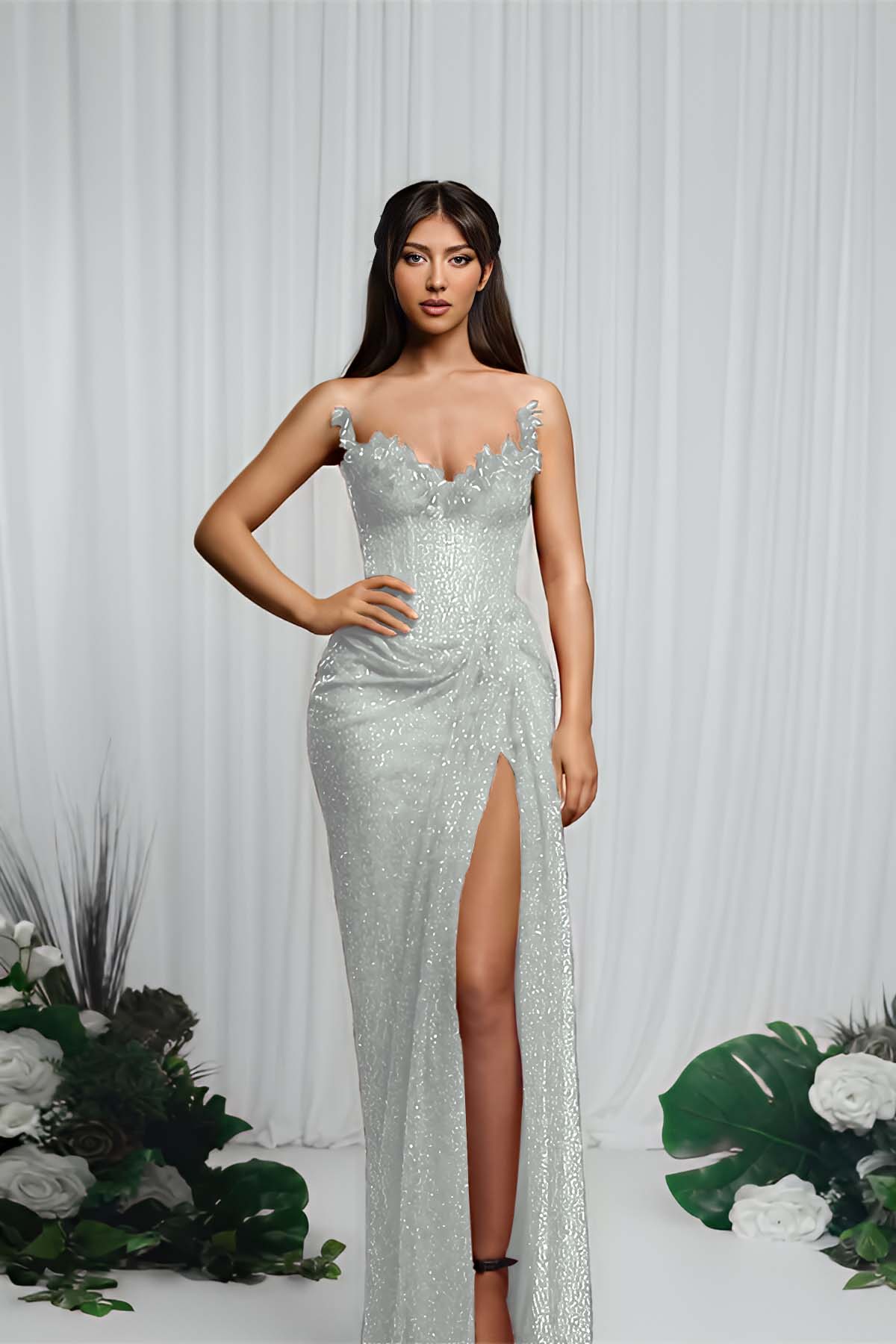 Mermaid Prom Dress Strapless Sleeveless Sequined Formal Dress