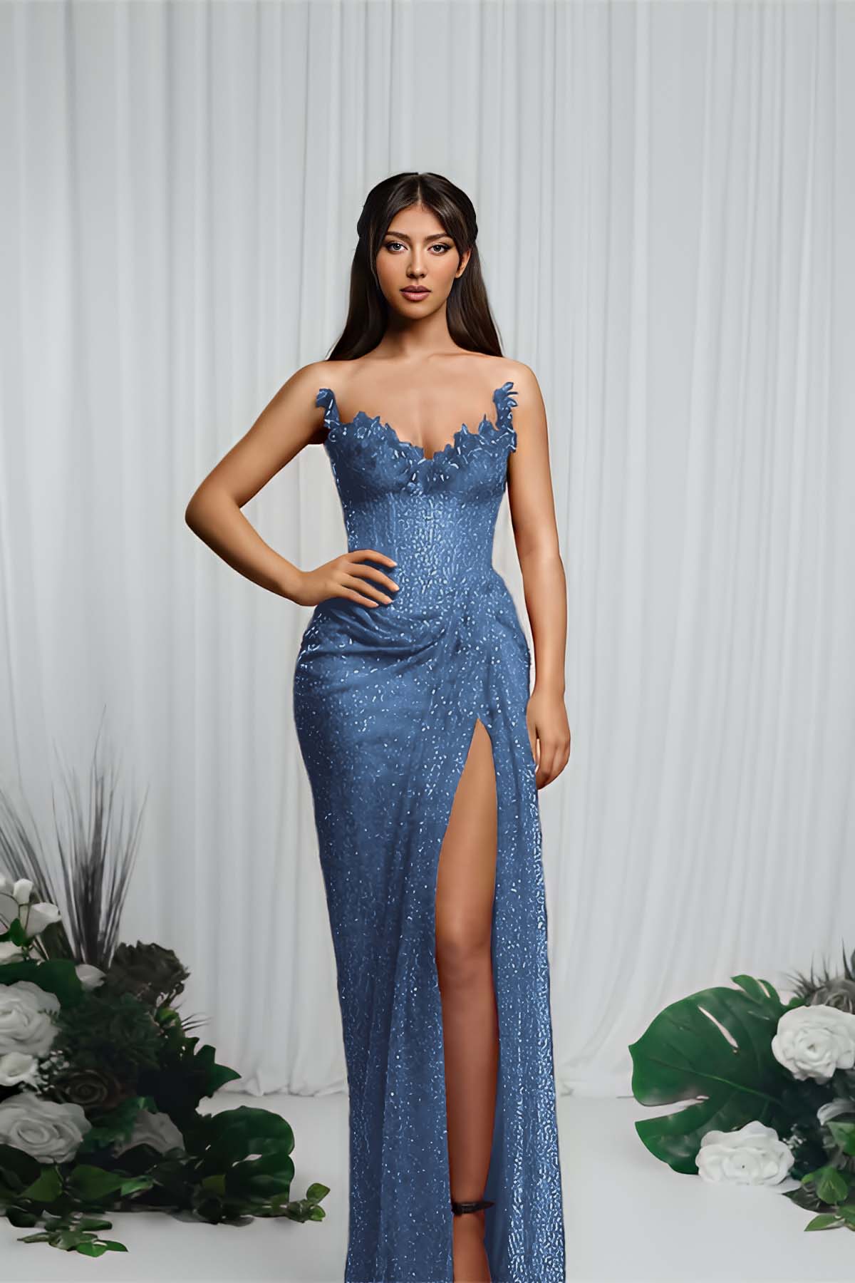 Mermaid Prom Dress Strapless Sleeveless Sequined Formal Dress