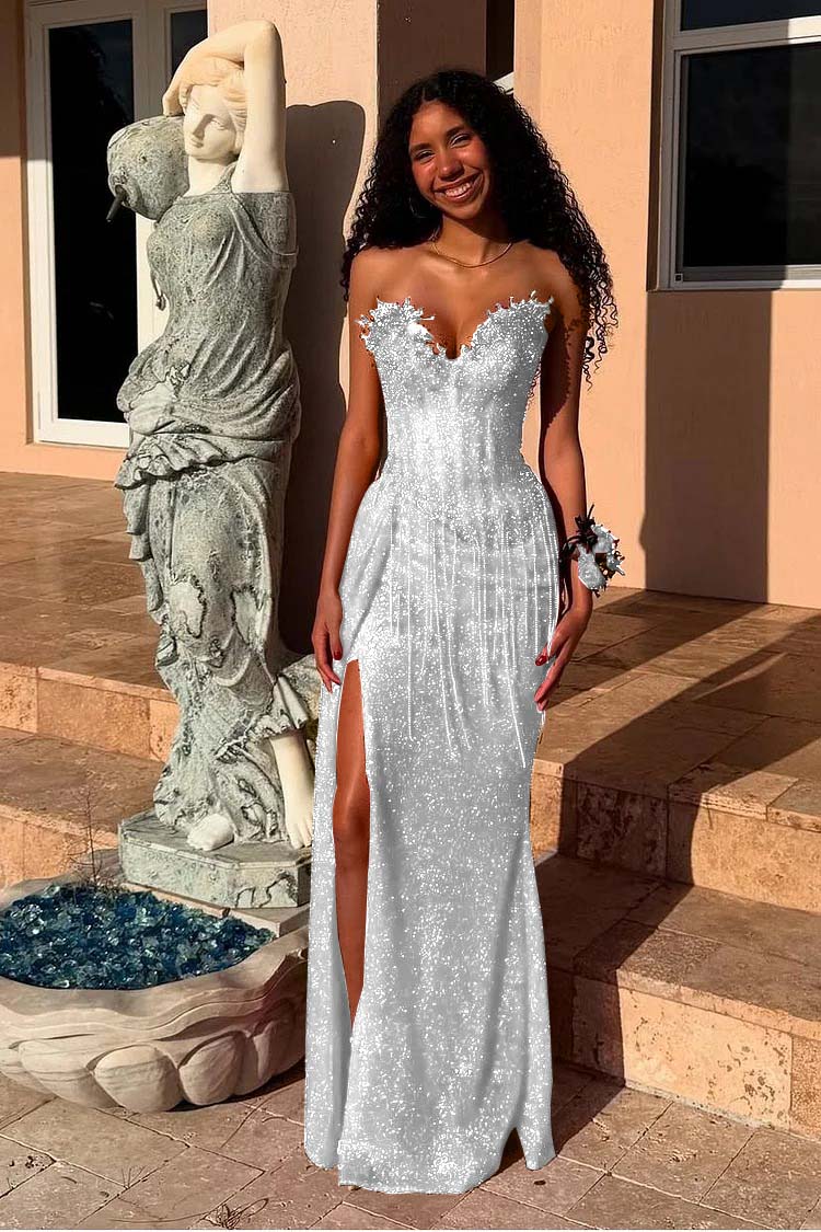 Mermaid Prom Dress Sweetheart Sleeveless Beaded Formal Dress
