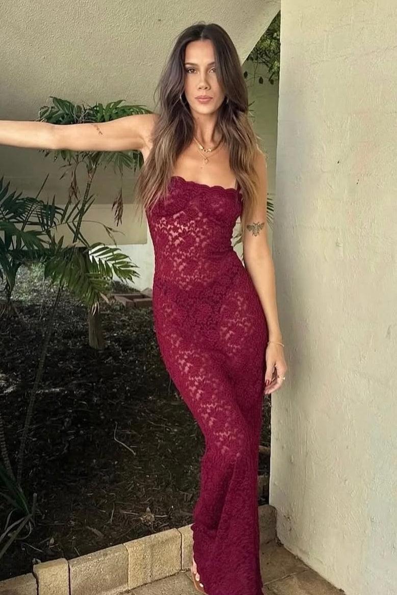 Mermaid Spaghetti Straps Black Lace Long Party Dress Formal Evening Gown