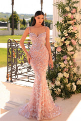 Mermaid Spaghetti Straps Lace Beading Sleeveless Formal Dress