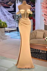 Mermaid Sweetheart Off The Shoulder Beaded Floor Length Formal Dress With High Slit