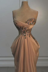 Mermaid Sweetheart Sleeveless Beading Organza Formal Dress With Rhinestone