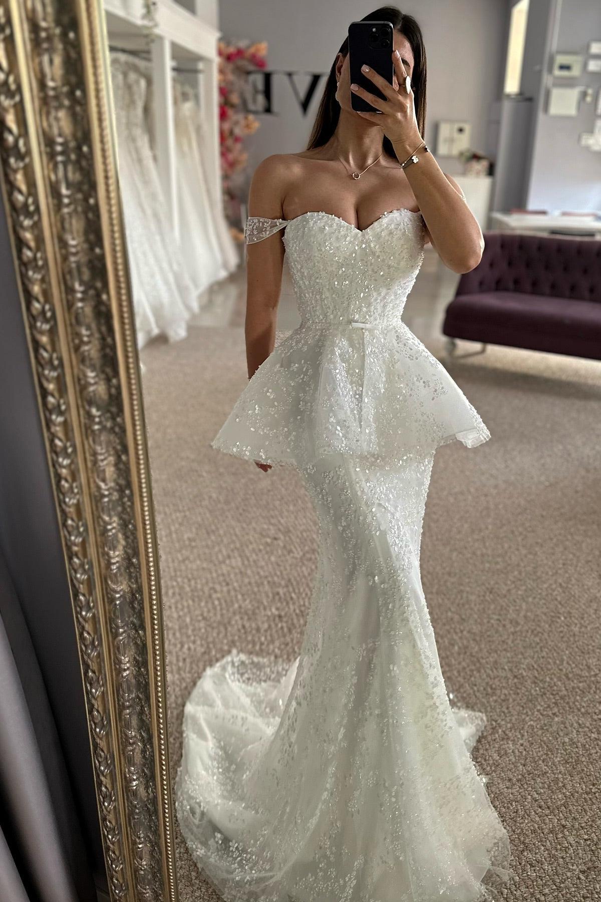 Mermaid Tulle Lace Sweetheart Sleeveless White Wedding Dress Bridal Gown With Appliques