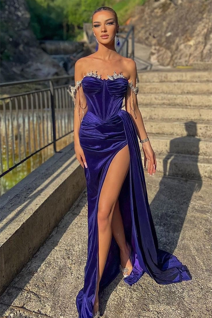 Mermaid Velvet Dress Off The Shoulder Panel Train Corset Christmas Party Dress