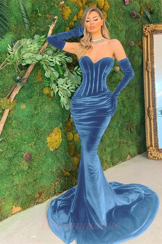 Mermaid Velvet Formal Dress Black Sweetheart Christmas Party Dress