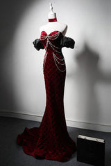Mermaid Velvet Formal Dress Burgundy Long Evening Dress