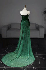 Mermaid Velvet Formal Dress Tulle Green Long Evening Dress