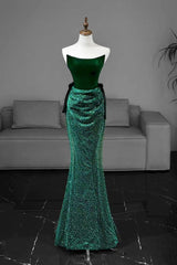 Mermaid Velvet Formal Dress Tulle Green Long Evening Dress