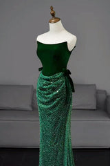 Mermaid Velvet Formal Dress Tulle Green Long Evening Dress