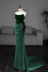 Mermaid Velvet Formal Dress Tulle Green Long Evening Dress
