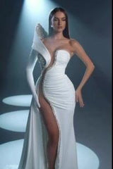 Mermaid Wedding Dress Long Sleeve One Shoulder Beaded Formal Dress