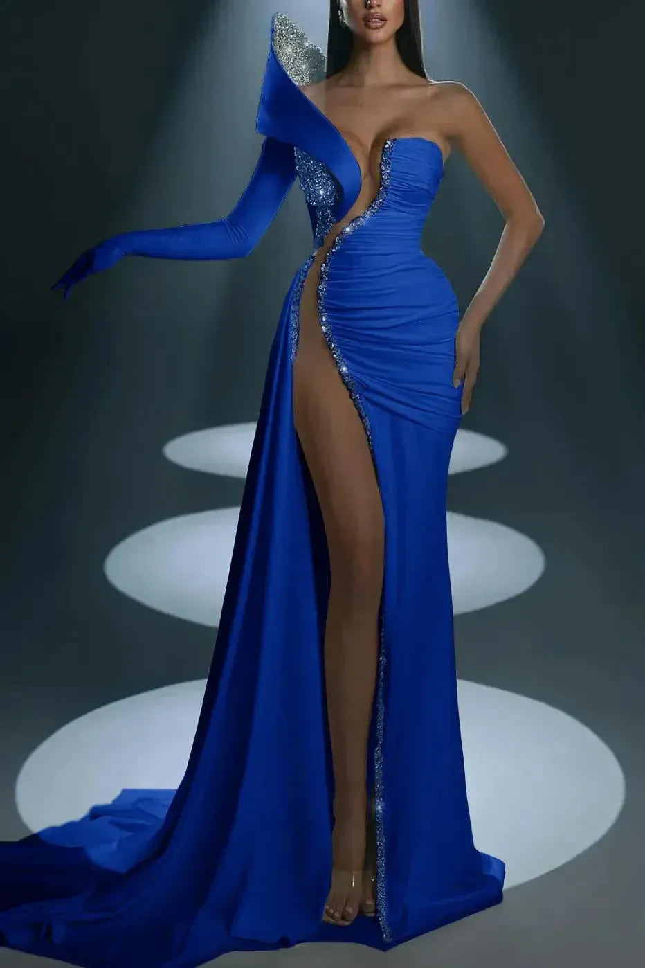 Mermaid Wedding Dress Long Sleeve One Shoulder Beaded Formal Dress