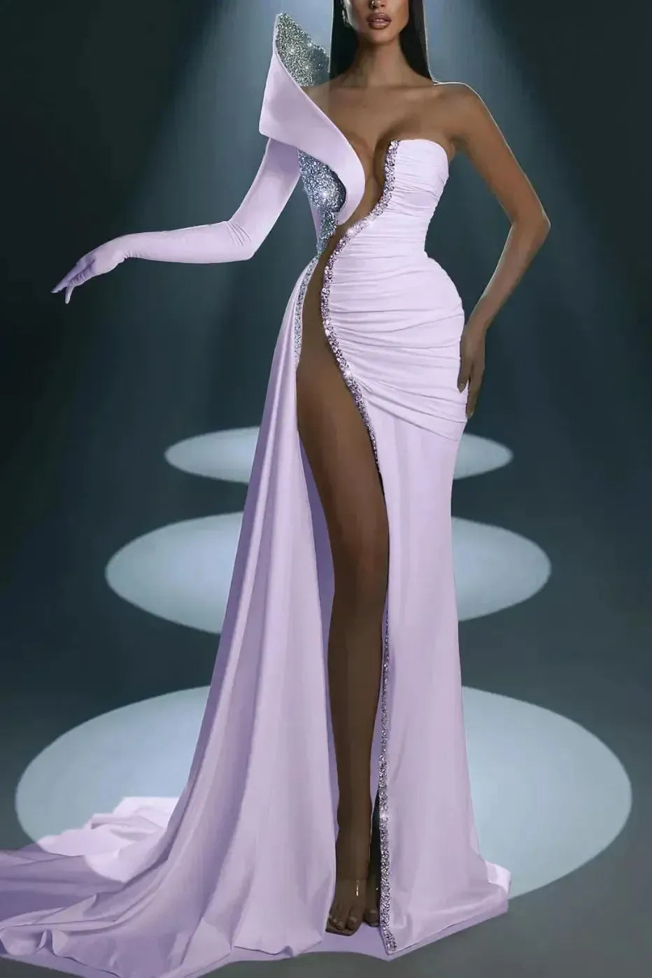 Mermaid Wedding Dress Long Sleeve One Shoulder Beaded Formal Dress