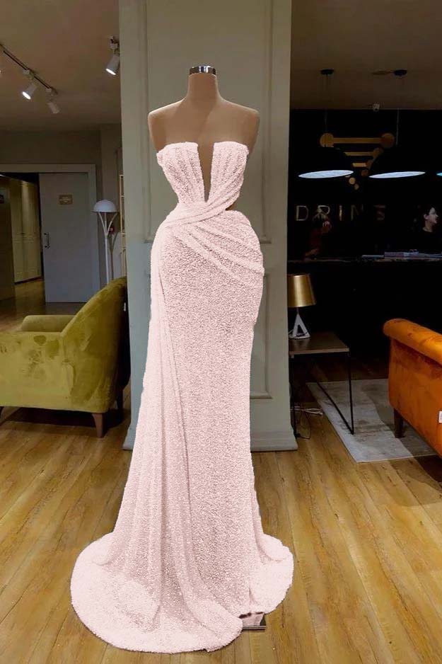 Mermaid Wedding Dress Sleeveless Strapless Sequined Formal Dress