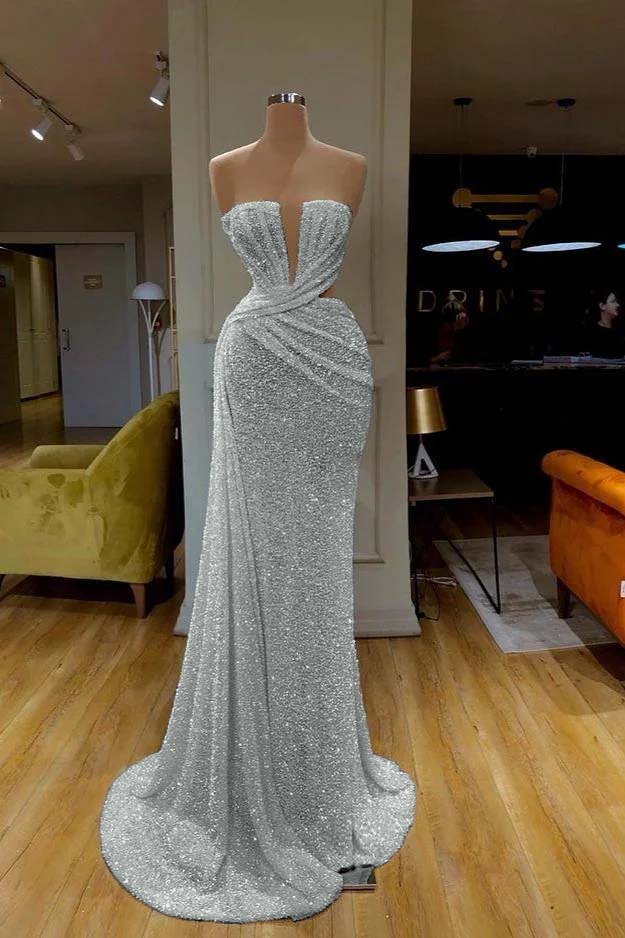 Mermaid Wedding Dress Sleeveless Strapless Sequined Formal Dress