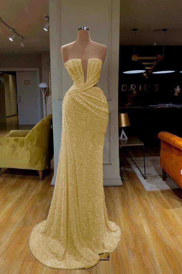 Mermaid Wedding Dress Sleeveless Strapless Sequined Formal Dress