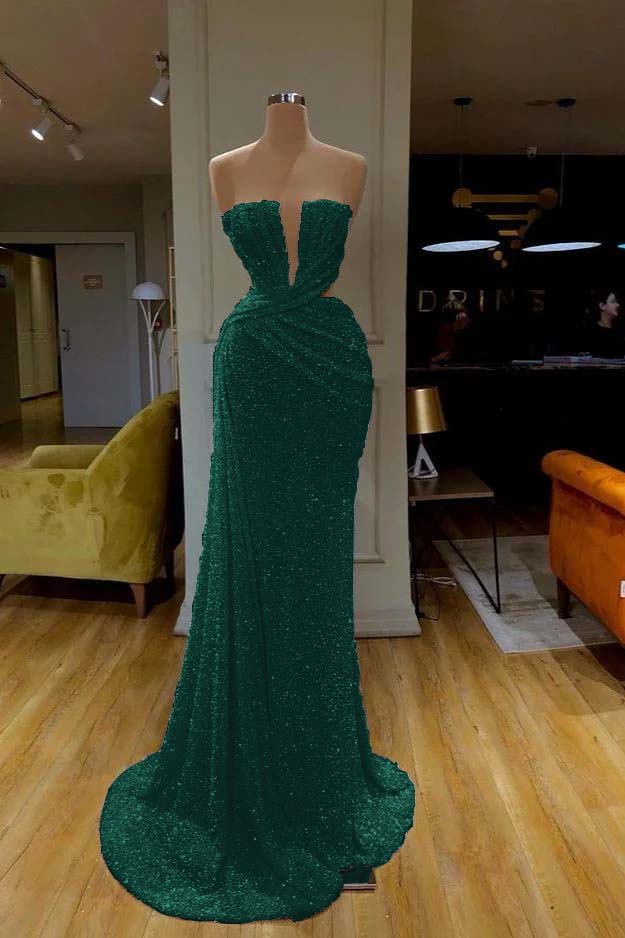 Mermaid Wedding Dress Sleeveless Strapless Sequined Formal Dress