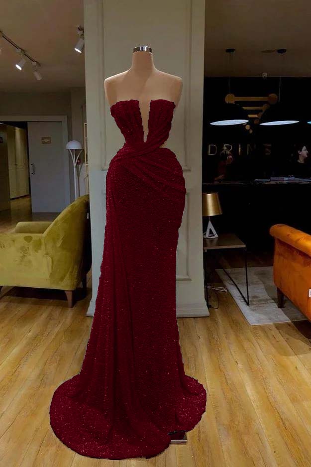 Mermaid Wedding Dress Sleeveless Strapless Sequined Formal Dress