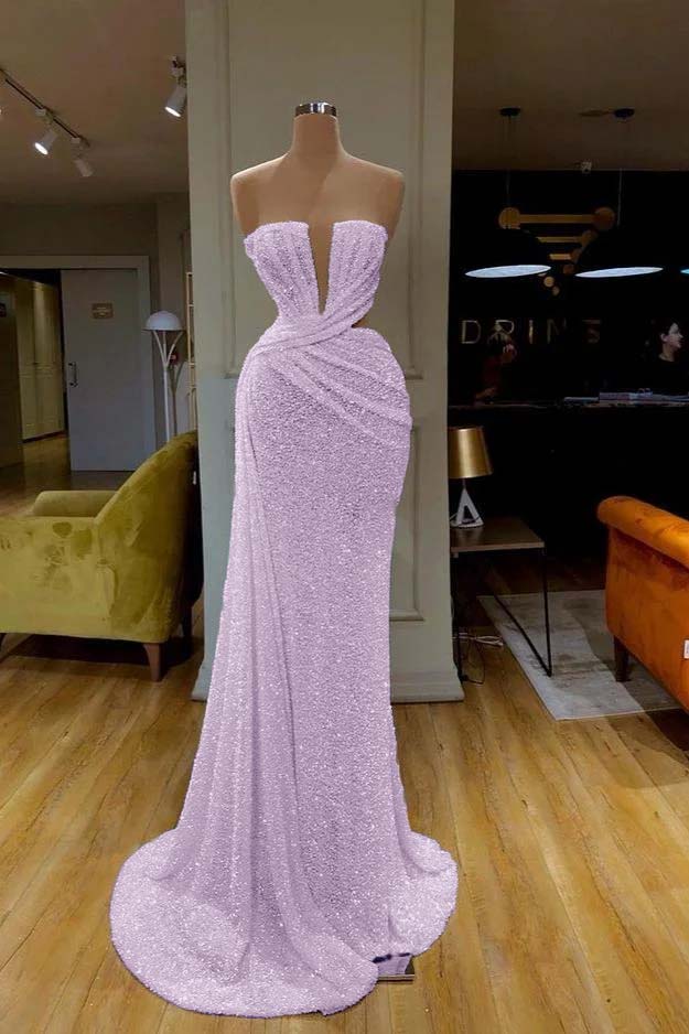 Mermaid Wedding Dress Sleeveless Strapless Sequined Formal Dress