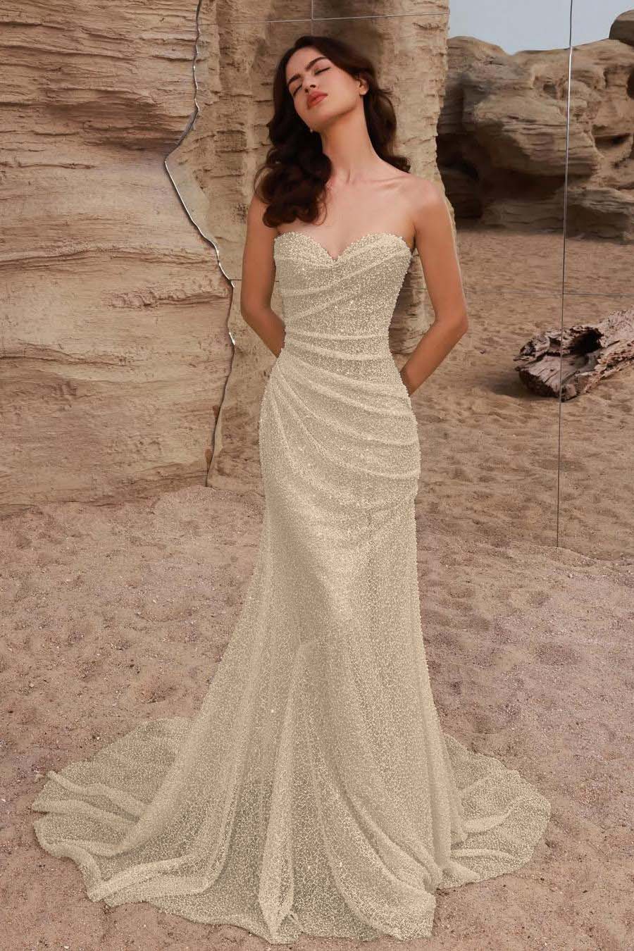 Mermaid Wedding Dress Sleeveless Sweetheart Beaded Formal Dress