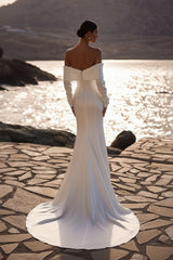 Mermaid Wedding Dress Solid Long Sleeve Satin Off the Shoulder Bridal Gown