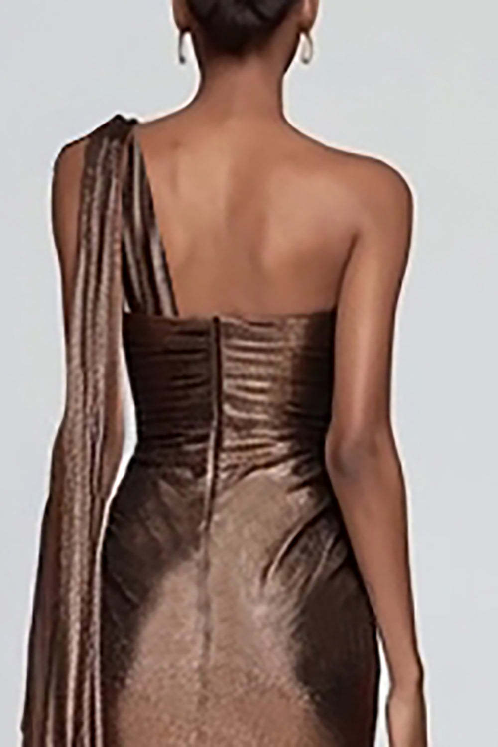 Metallic Brown One Shoulder Long Mermaid Prom Dress With Slit
