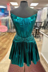 Metallic Golden Homecoming Dress Corset Strapless A Line Short Prom Dress