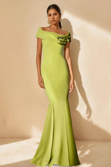 Minimalist Off the Shoulder Mother of the Bride Dresses in Trumpet Mermaid Style with Detachable Flower
