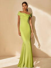 Minimalist Off the Shoulder Mother of the Bride Dresses in Trumpet Mermaid Style with Detachable Flower