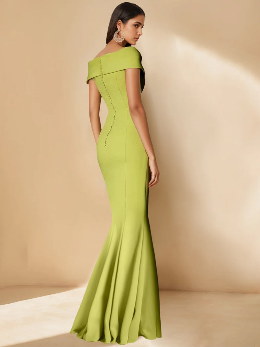 Minimalist Off the Shoulder Mother of the Bride Dresses in Trumpet Mermaid Style with Detachable Flower
