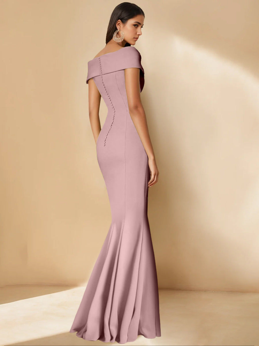 Minimalist Off the Shoulder Mother of the Bride Dresses in Trumpet Mermaid Style with Detachable Flower