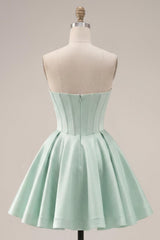 Mint Corset Short Strapless A Line Homecoming Dress