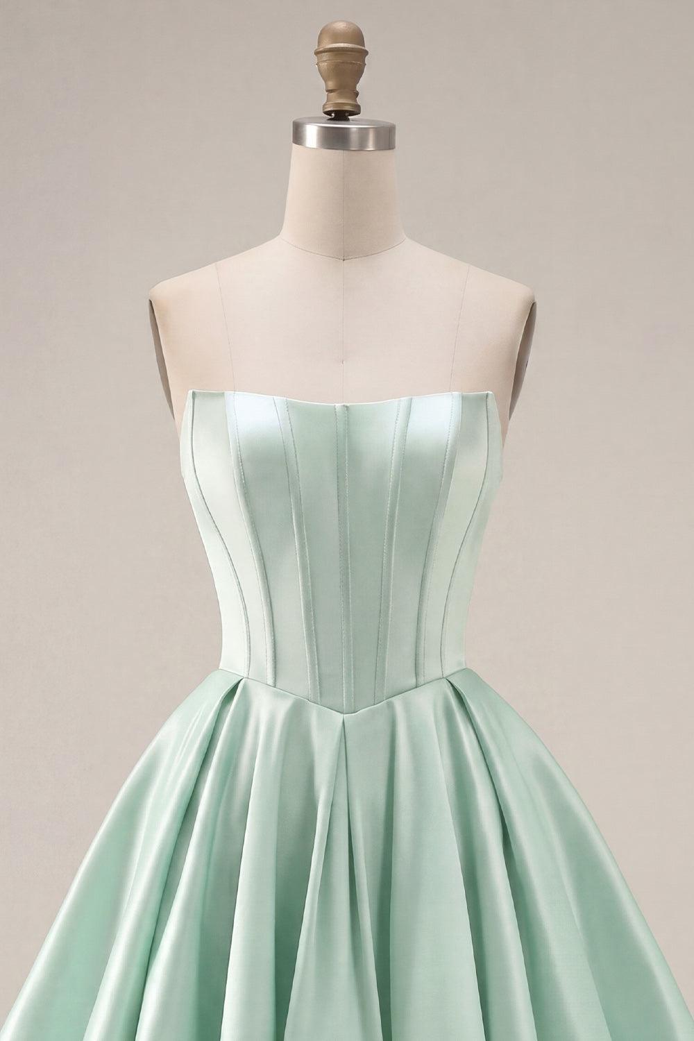 Mint Corset Short Strapless A Line Homecoming Dress