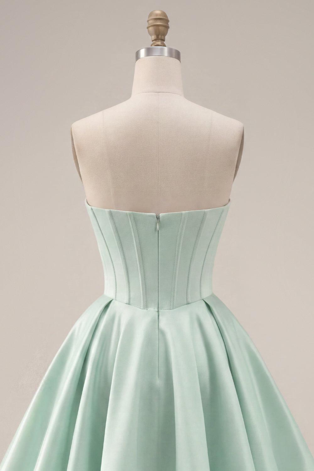Mint Corset Short Strapless A Line Homecoming Dress