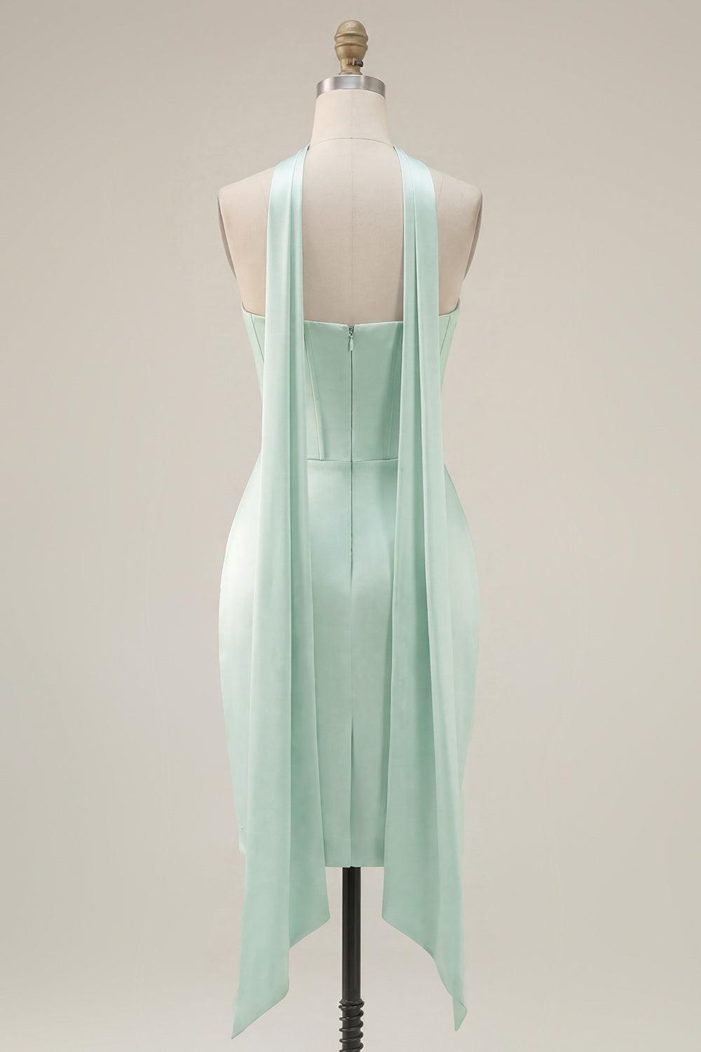 Mint Corset Short Tight Strapless Ruched Homecoming Dress with Slit