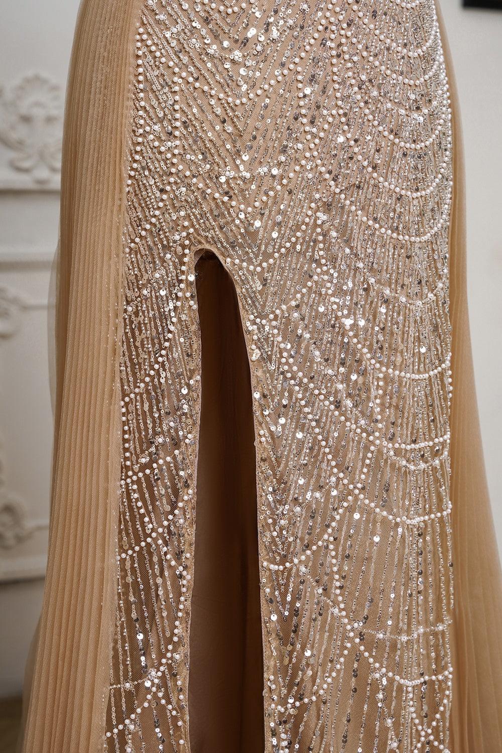 Mint Green Beaded Formal Dress Strapless Sheath Prom Wedding Party Dress with Panel Train