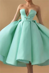 Mint Green Homecoming Dress Strapless Sleeveless A Line Cocktail Dress With Ruffles
