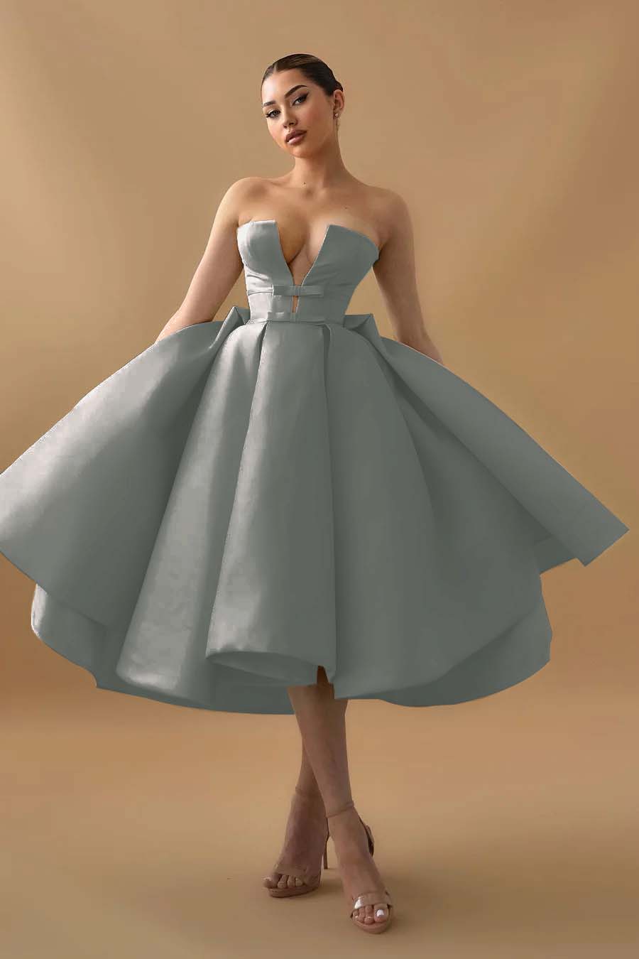 Mint Green Homecoming Dress Strapless Sleeveless A Line Cocktail Dress With Ruffles