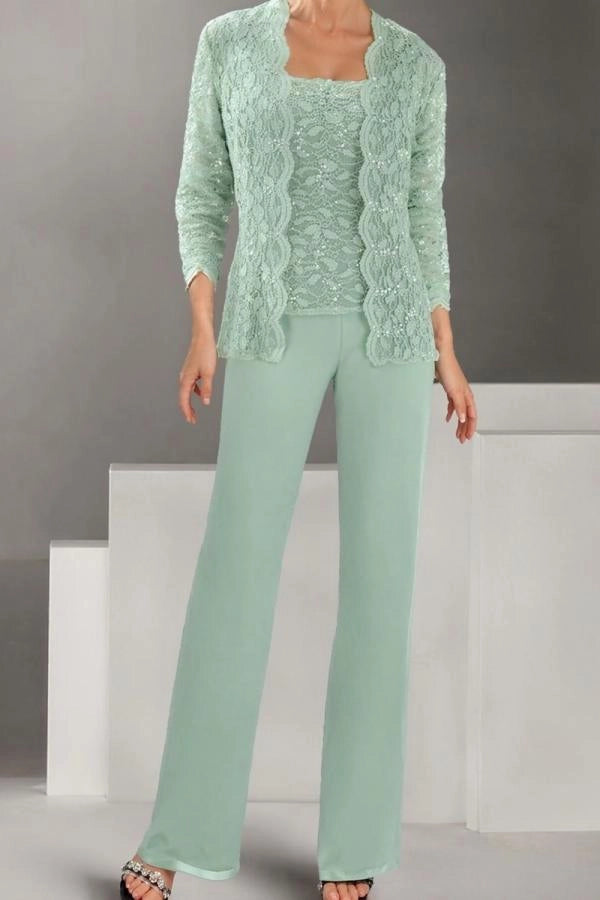 Mint Green Mother of the Bride Pantsuit 3/4 Sleeve Wedding Guest Pantsuit