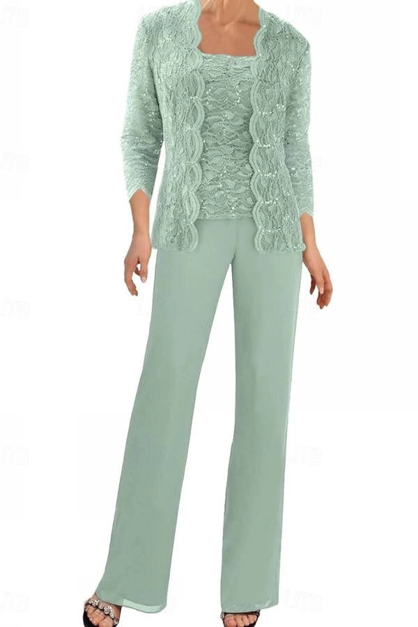 Mint Green Mother of the Bride Pantsuit 3/4 Sleeve Wedding Guest Pantsuit