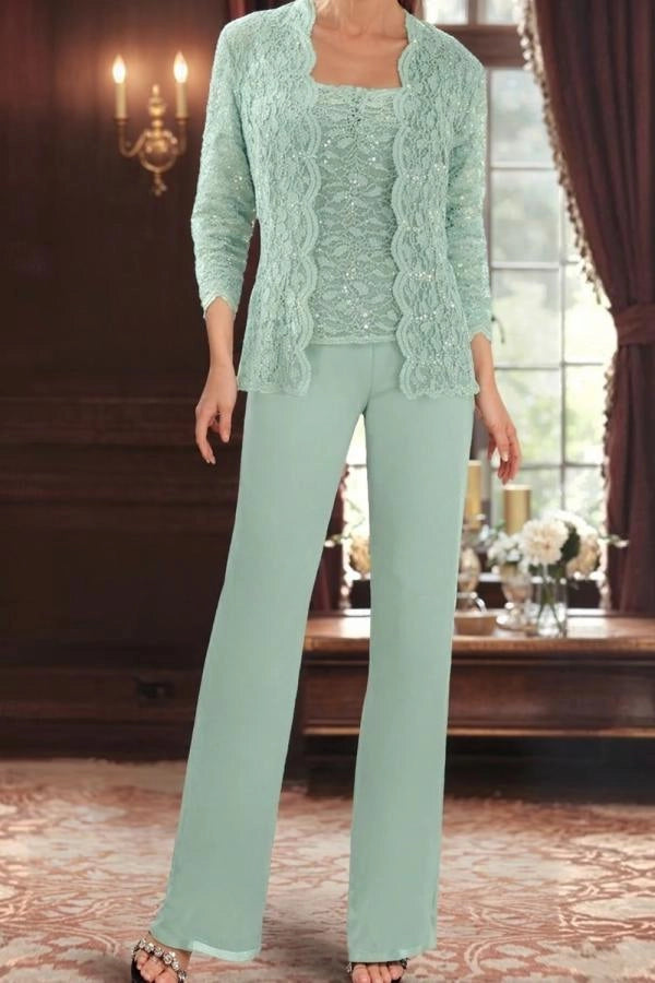 Mint Green Mother of the Bride Pantsuit 3/4 Sleeve Wedding Guest Pantsuit