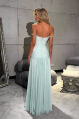 Dreamyannie Mint Green Off The Shoulder Prom Dress A Line Formal Evening Gown