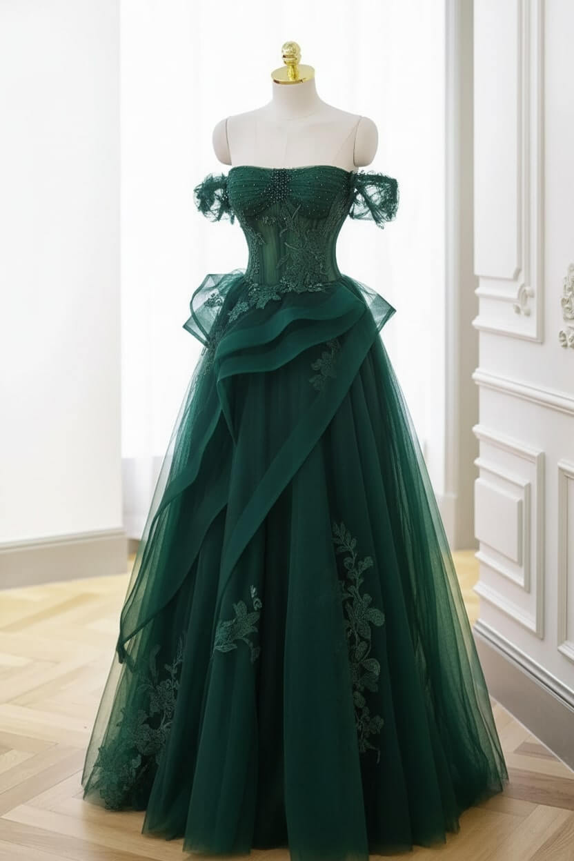 Mint Green Prom Dress Tulle Lace Long Elegant Corset Formal Party Evening Dress